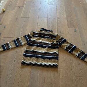 Black and Tan Turtleneck Sweater with Striped Pattern